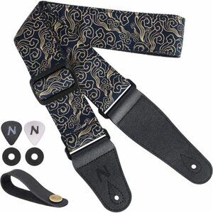Adjustable Cotton Guitar Strap with Picks Locks Leather Ends Gift Set